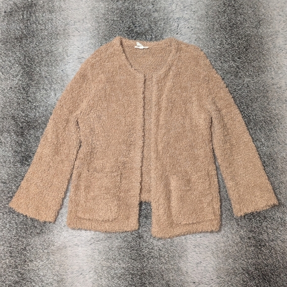 Eileen Fisher Melange Mohair Blend Chunky Teddy Cardigan Tan Women's Medium